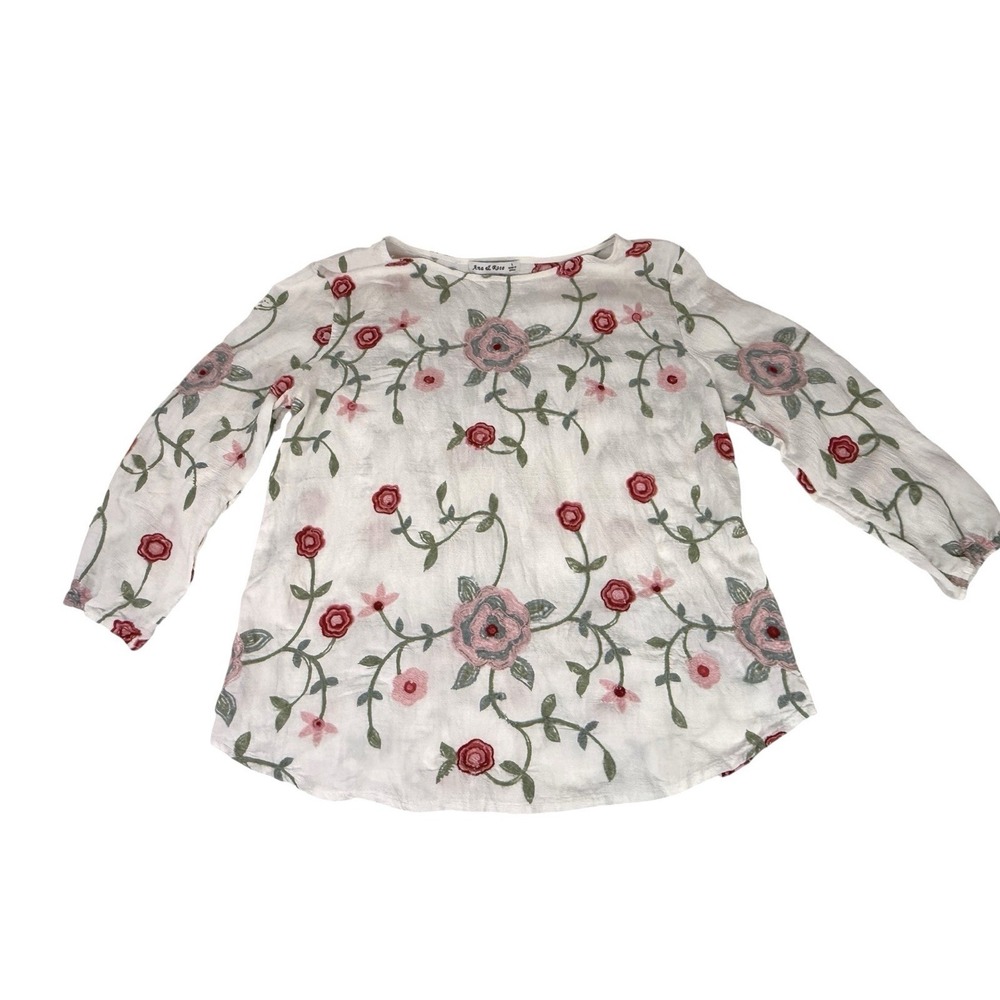 Ana & Rose Embroidered Floral Blouse Large Cottagecore Boho Sheer Top Romantic